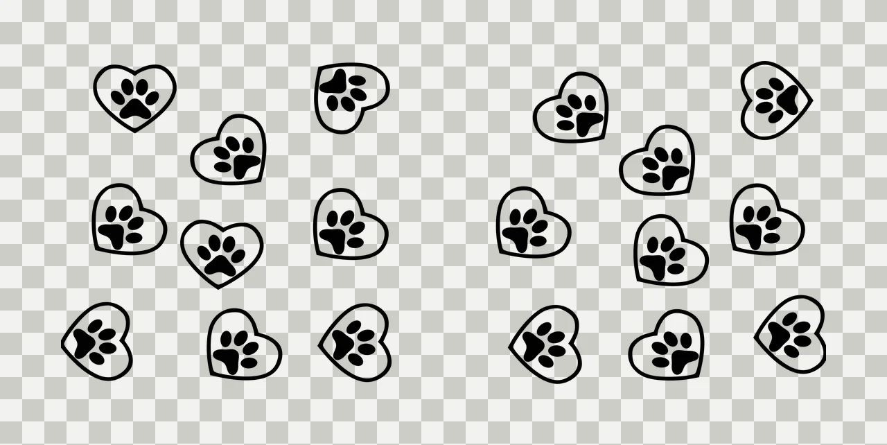 Paw Can Glass Wrap Heart Print Pattern black white animal silhouette transparency and detail preview thumbnail