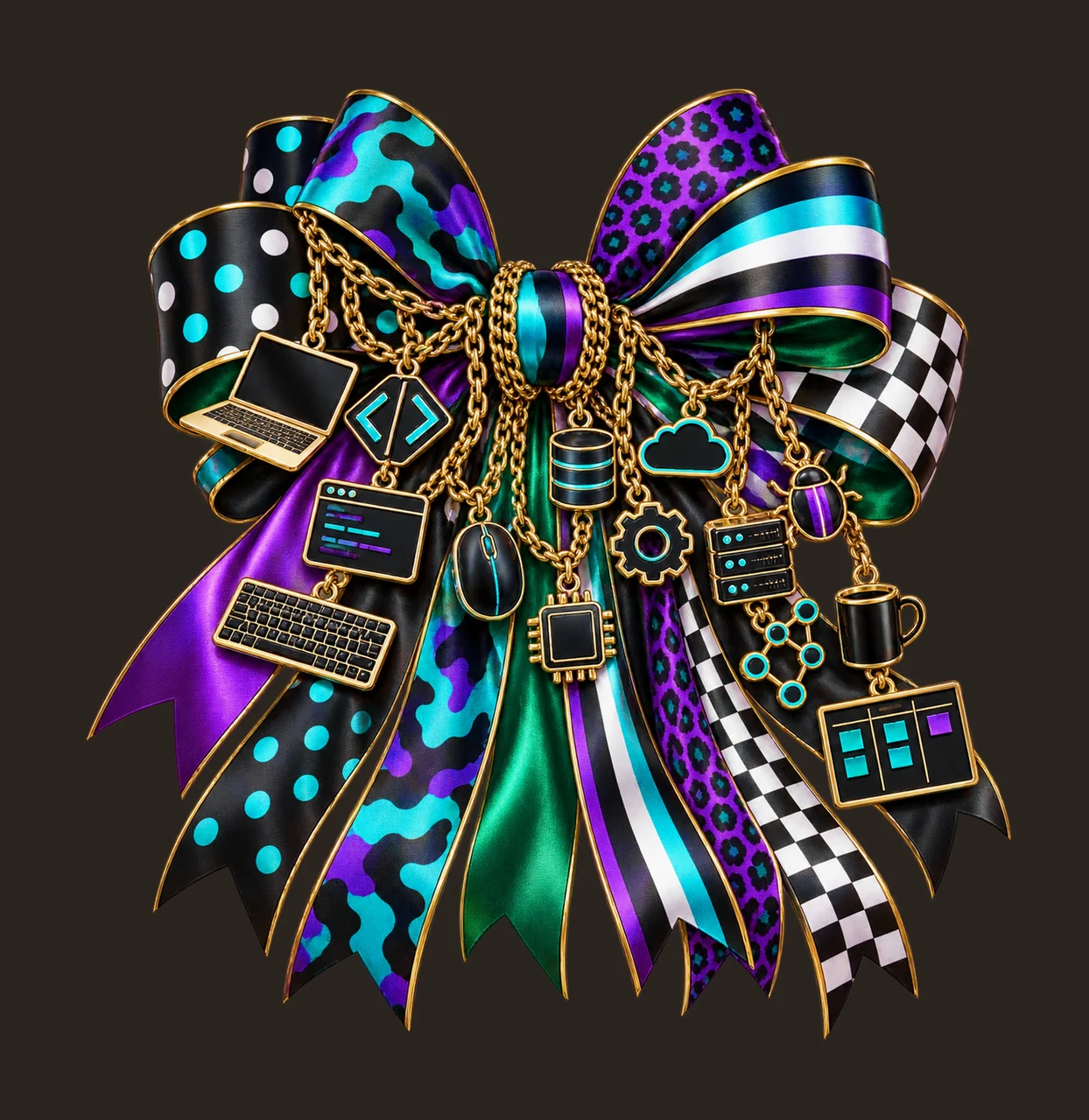 Software Developer Bow Charm PNG, Laptop Code Microchip and Robot Charms, Programmer Sublimation Design, Transparent Download contrast preview thumbnail