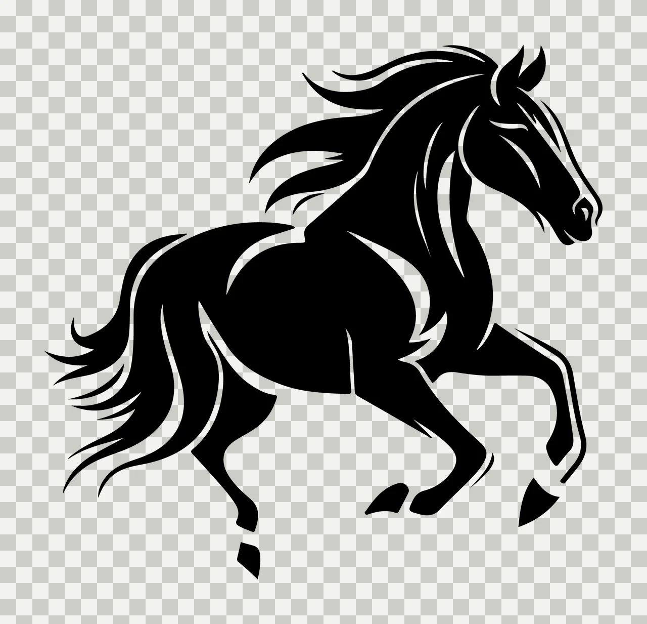 Horse Dynamic Stylized Running Silhouette With Flowing Mane tail transparency and detail preview thumbnail