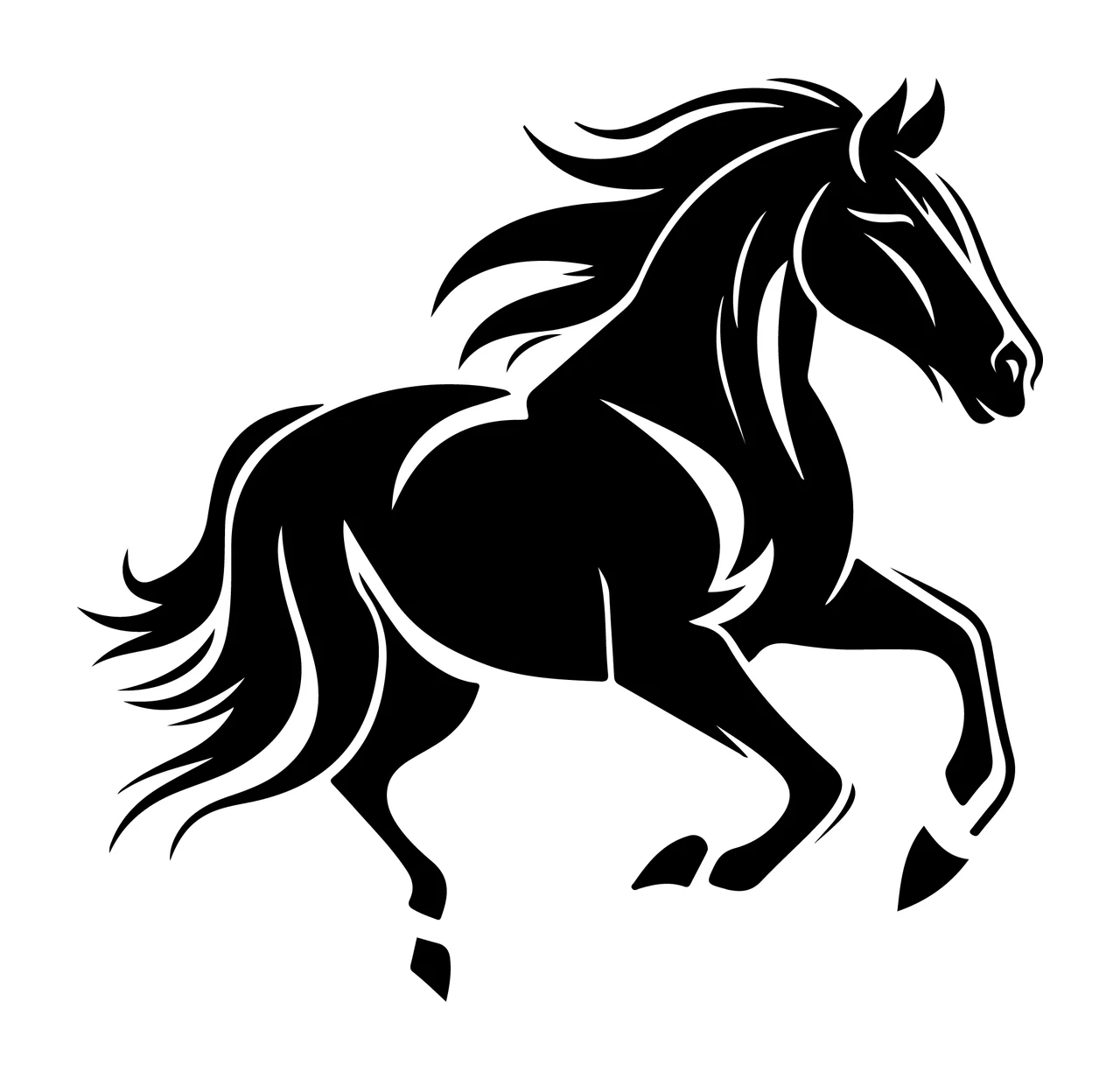 Horse Dynamic Stylized Running Silhouette With Flowing Mane tail