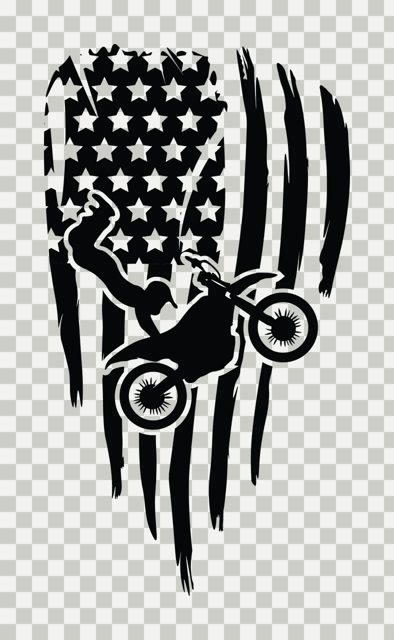 Motocross Dirt Bike Rider Over Flag jumping stars stripes silhouette transparency and detail preview thumbnail