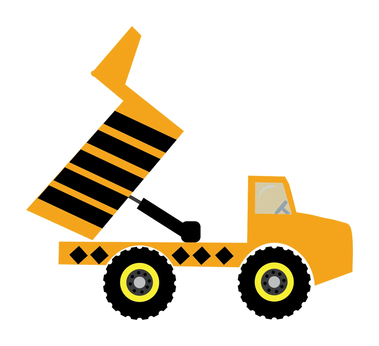 Dump Truck Silhouette With Raised Bed And Large lifting wheels
