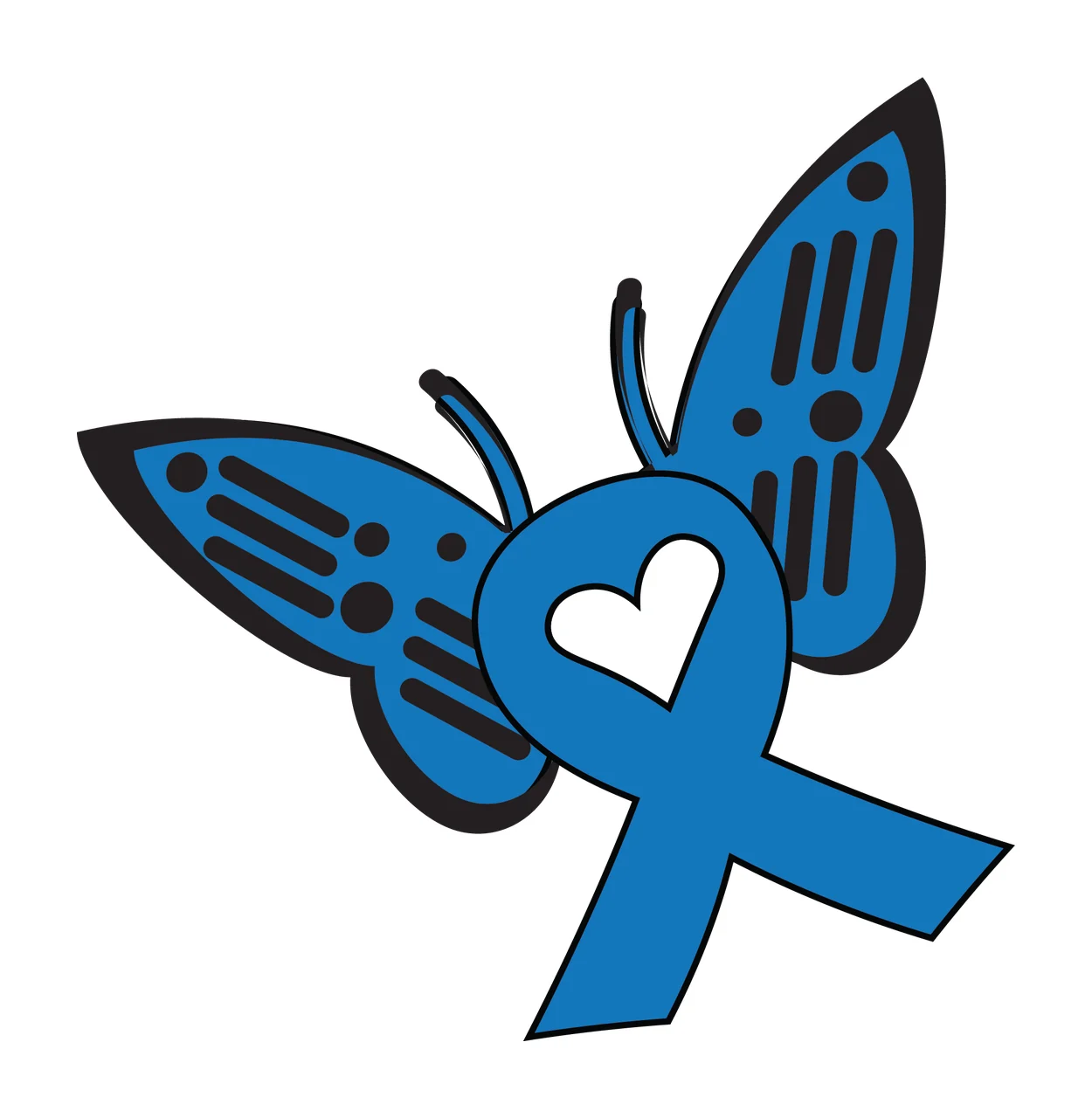 Ribbon Butterfly Awareness Silhouette Heart Icon merging with