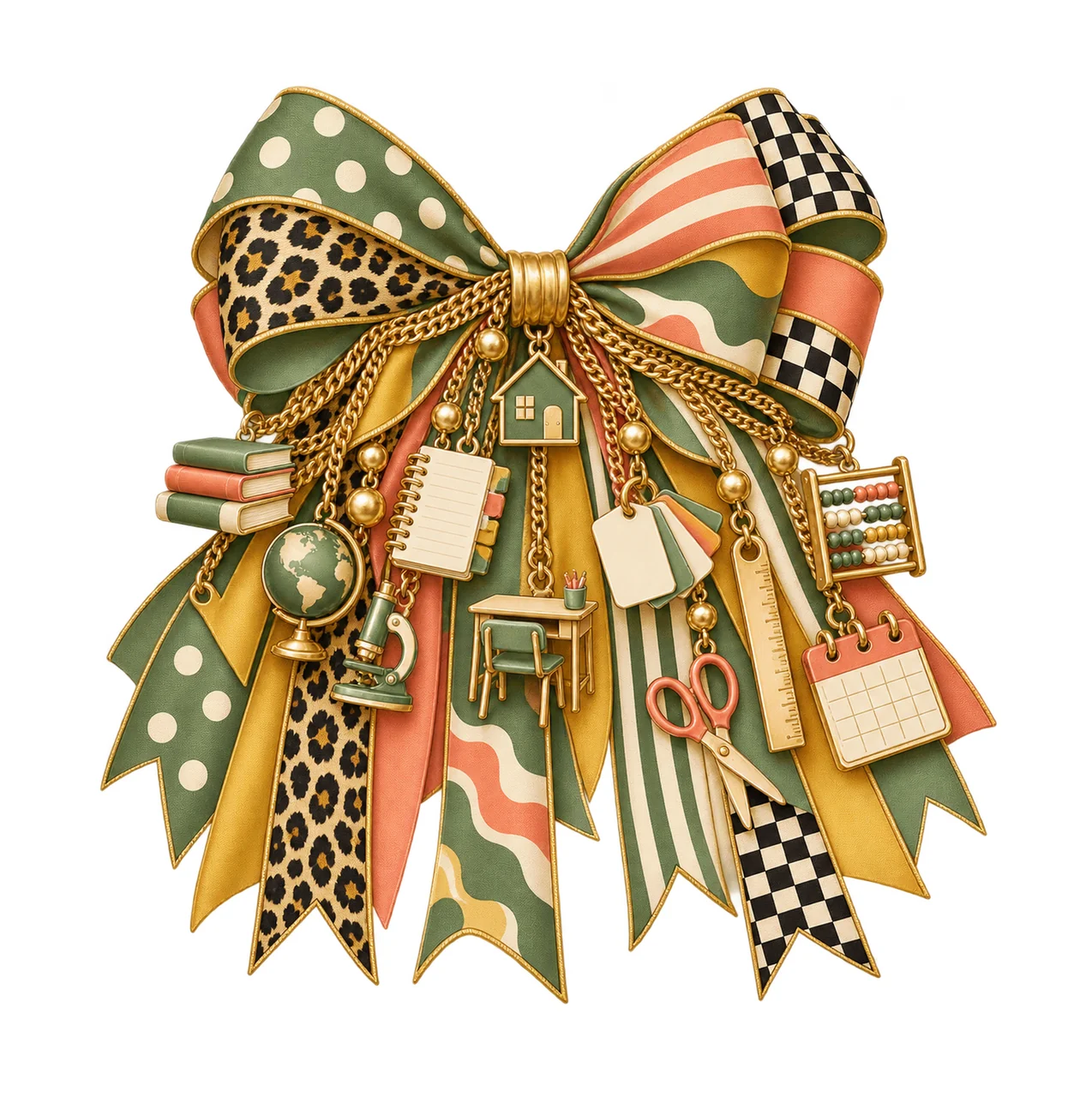 Homeschool Mom Bow Charm PNG, Gold Chain Charms, Transparent Sublimation Design, Digital Download