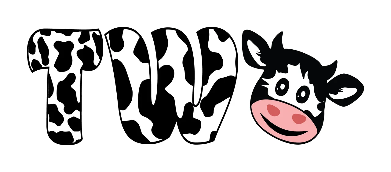 Cow Two Print Text Head black white animal typography spotted