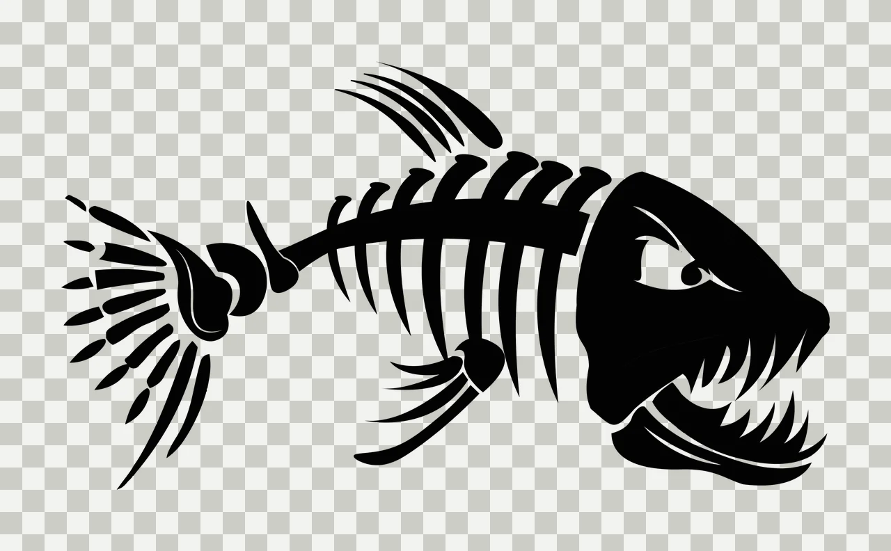 Bones Angry Fish Skeleton Graphic With Teeth posing spines transparency and detail preview thumbnail