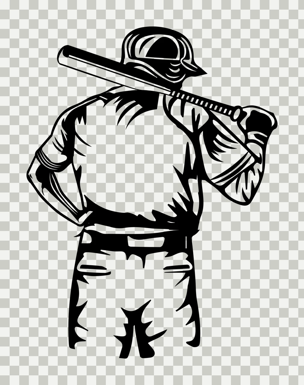 Person In Uniform Holding A Bat Over Their helmet black white transparency and detail preview thumbnail
