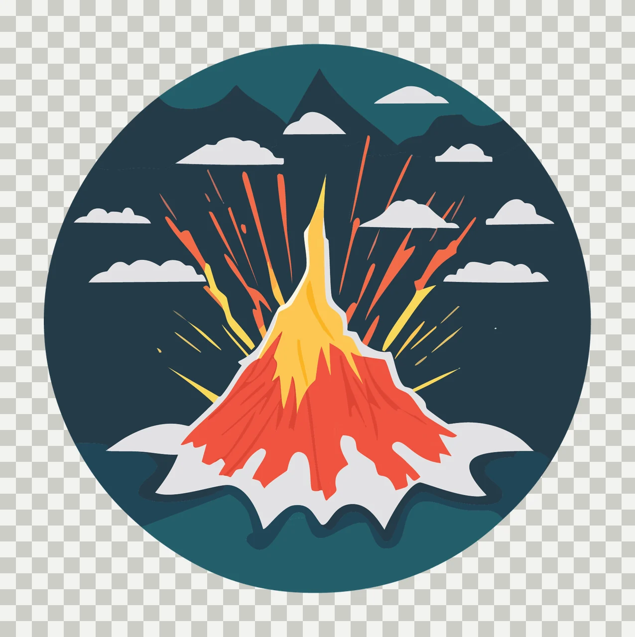 Volcano Erupting In Circular Frame mountains clouds lightning transparency and detail preview thumbnail