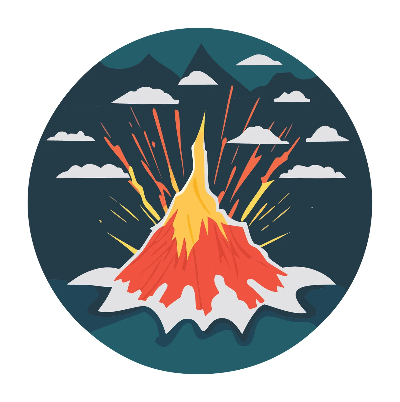Volcano Erupting In Circular Frame mountains clouds lightning
