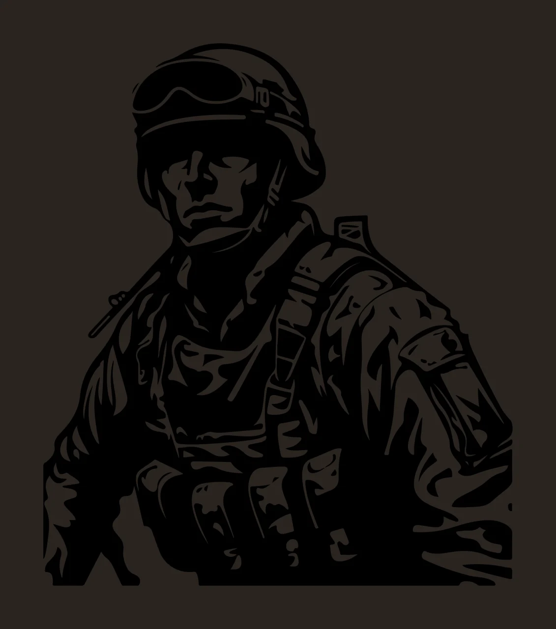 Soldier Silhouette With Combat Gear standing helmet goggles contrast preview thumbnail