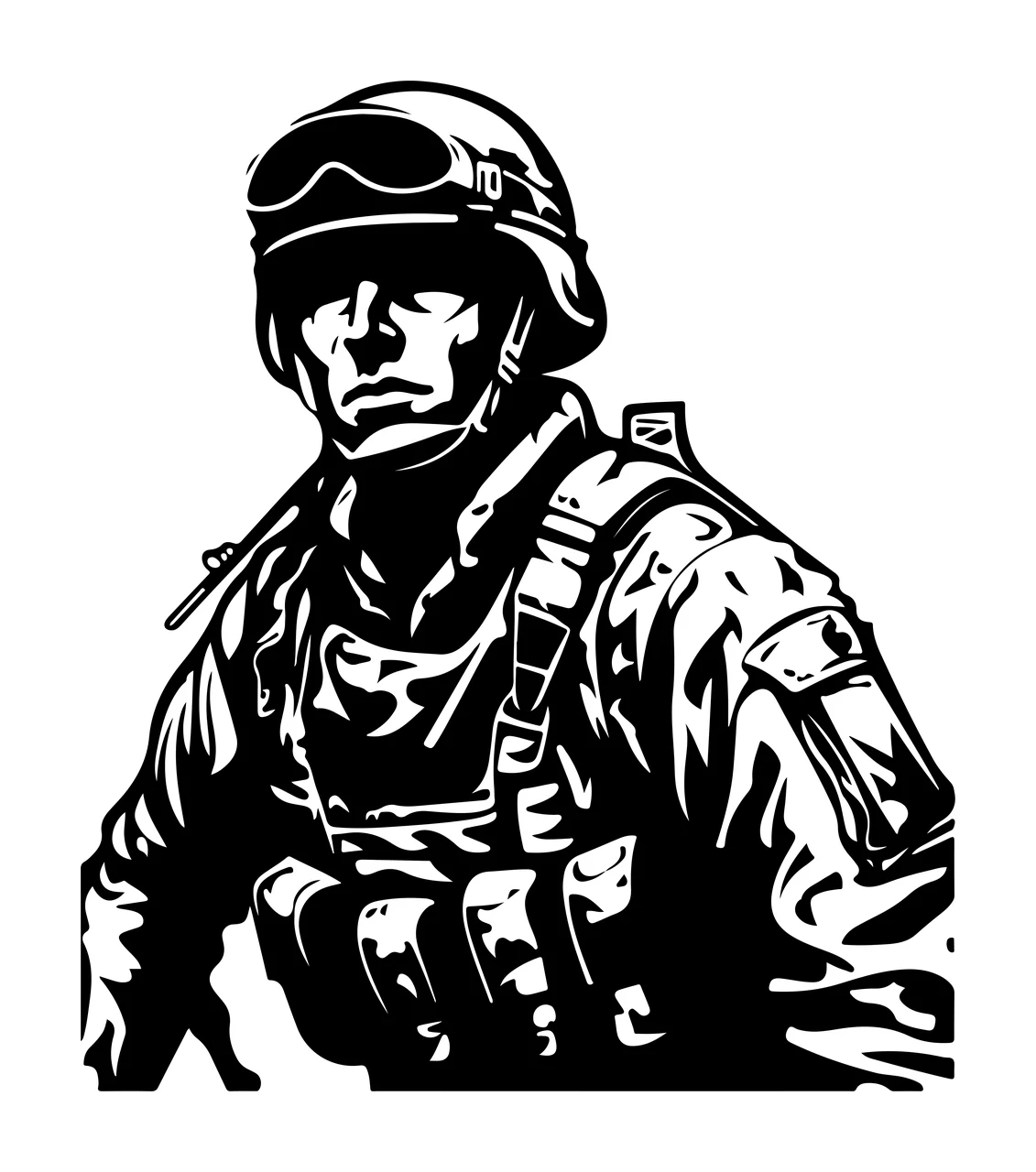 Soldier Silhouette With Combat Gear standing helmet goggles