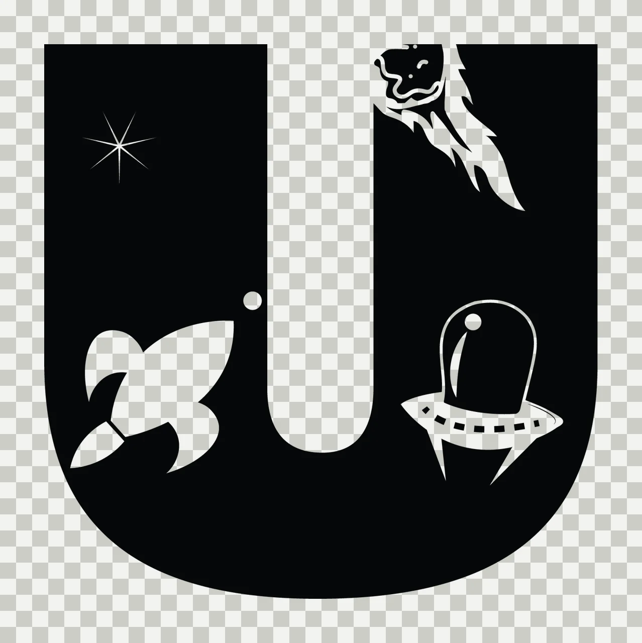 Space U Letter With Comet And Ufo transparency and detail preview thumbnail