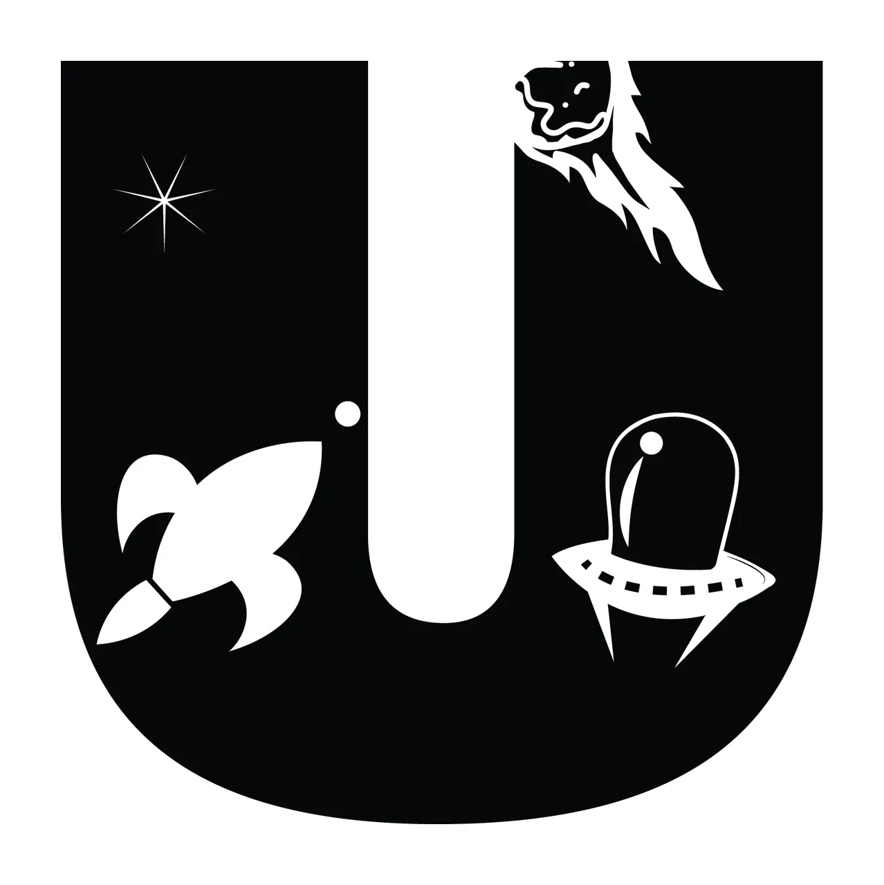Space U Letter With Comet And Ufo