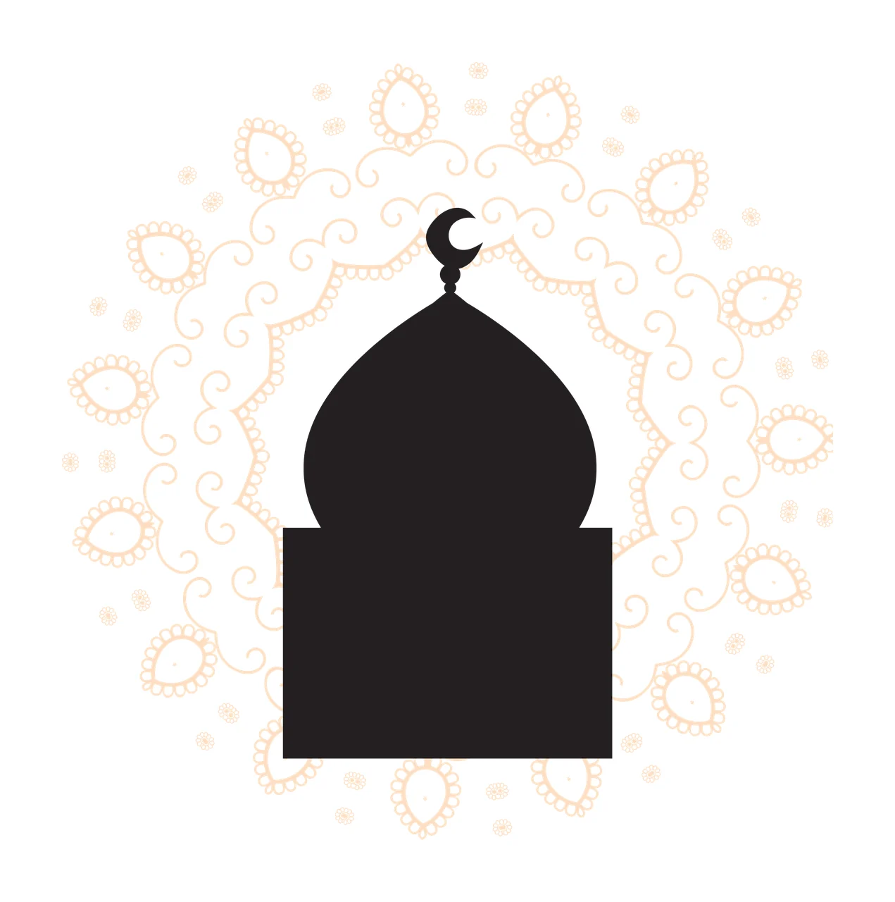 Mosque Dome Silhouette With Floral Border crescent moon black