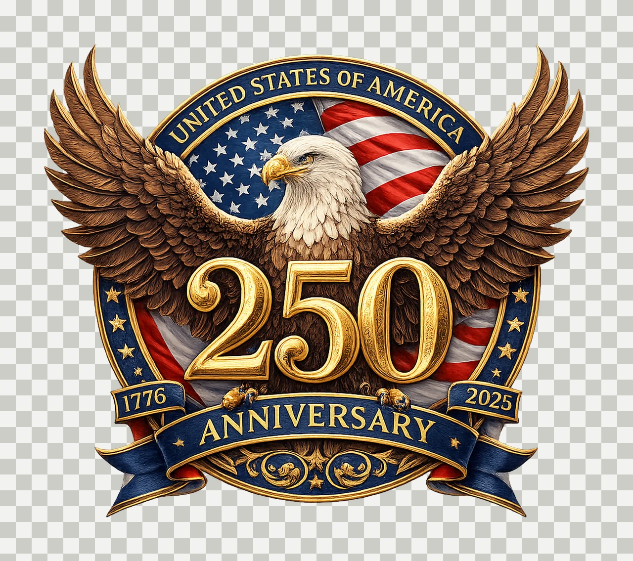 USA 250th Anniversary 2026 American Eagle Flag Badge transparency and detail preview thumbnail