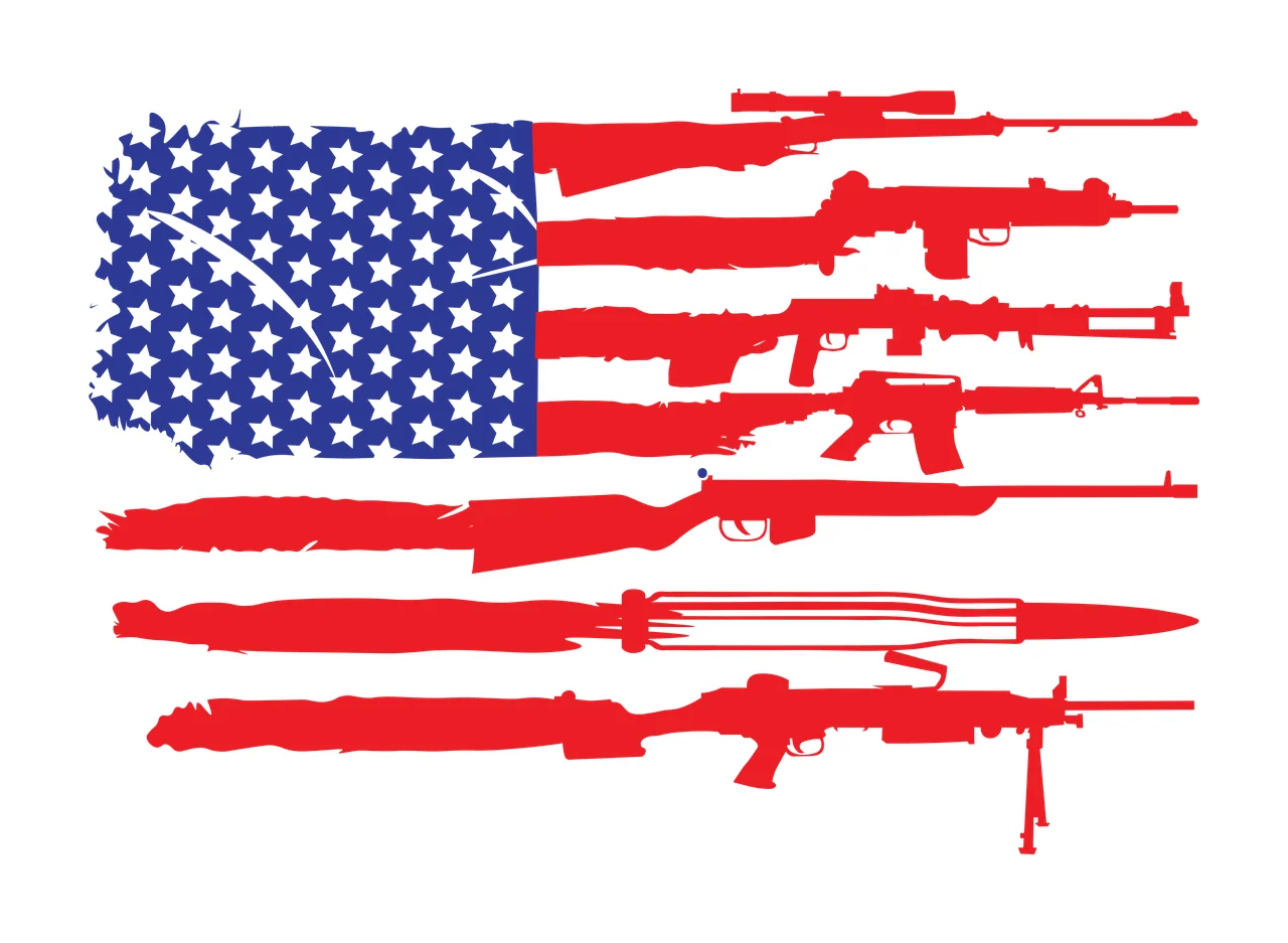 Flag American With Gun Silhouettes stars rifles ammunition Variation
