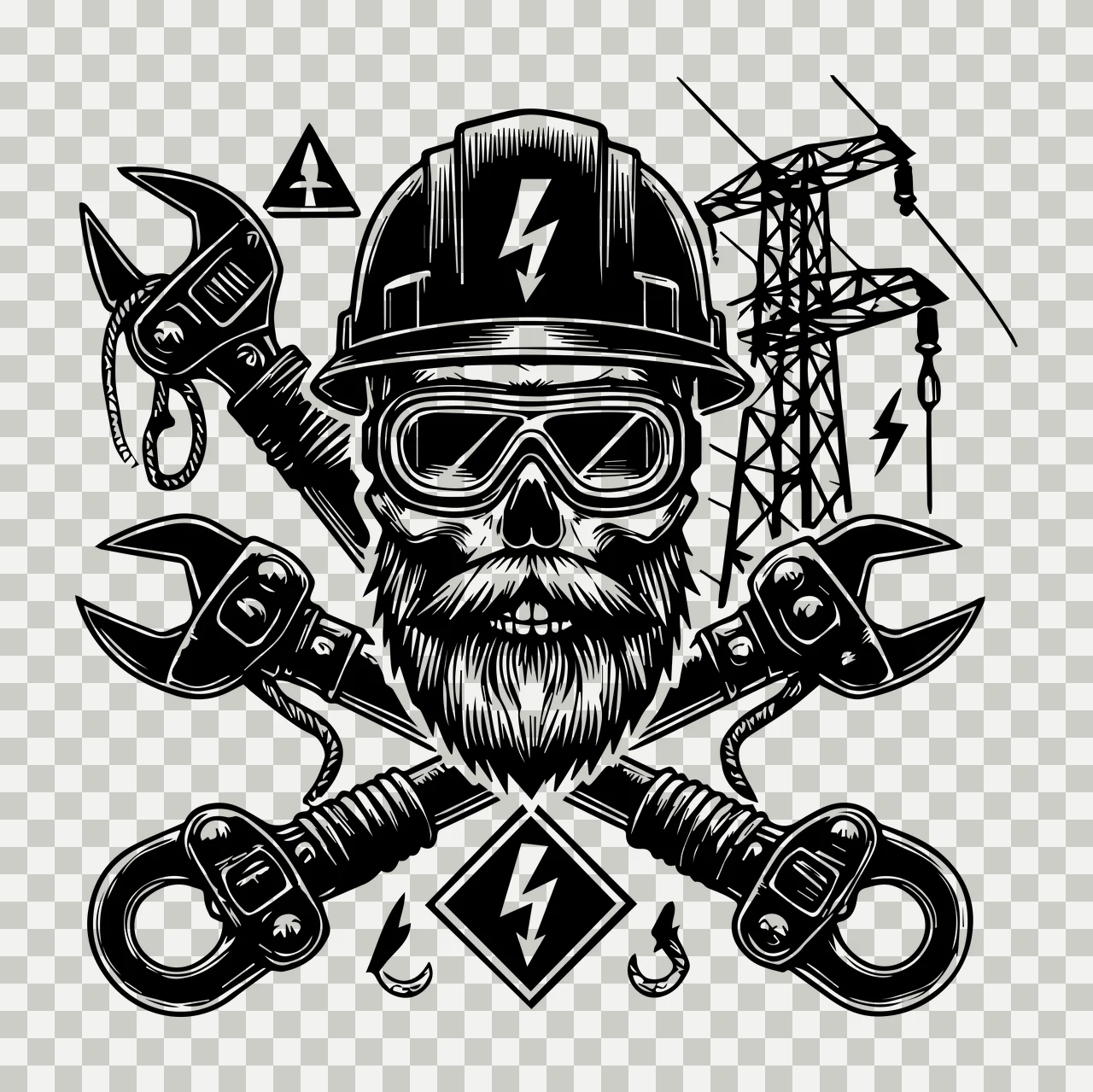 Skull And Wrench Industrial Emblem wrenches hard hat goggles transparency and detail preview thumbnail