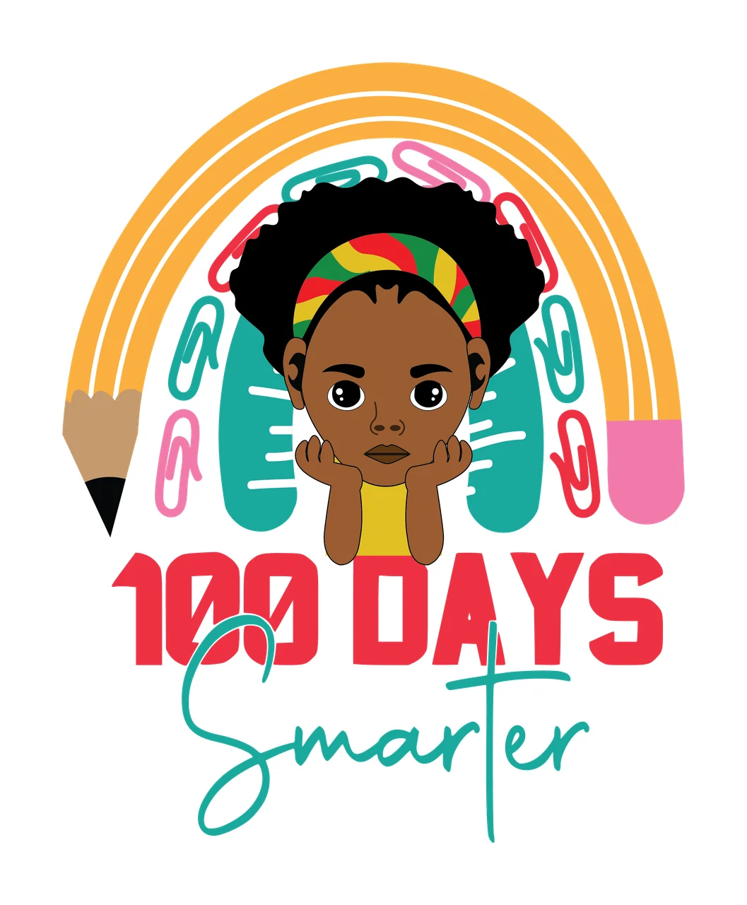 Black 100 Days Smarter Rainbow Graphic arched paperclips white