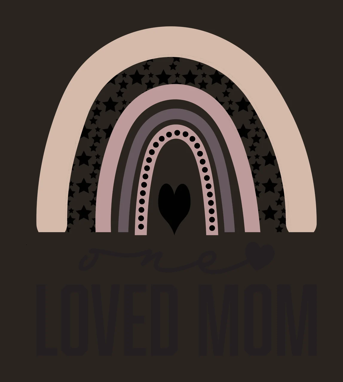 One LOVED MOM boho rainbow Design with rainbow arches, star pattern, dots pattern and heart shape in beige, black and dusty rose contrast preview thumbnail
