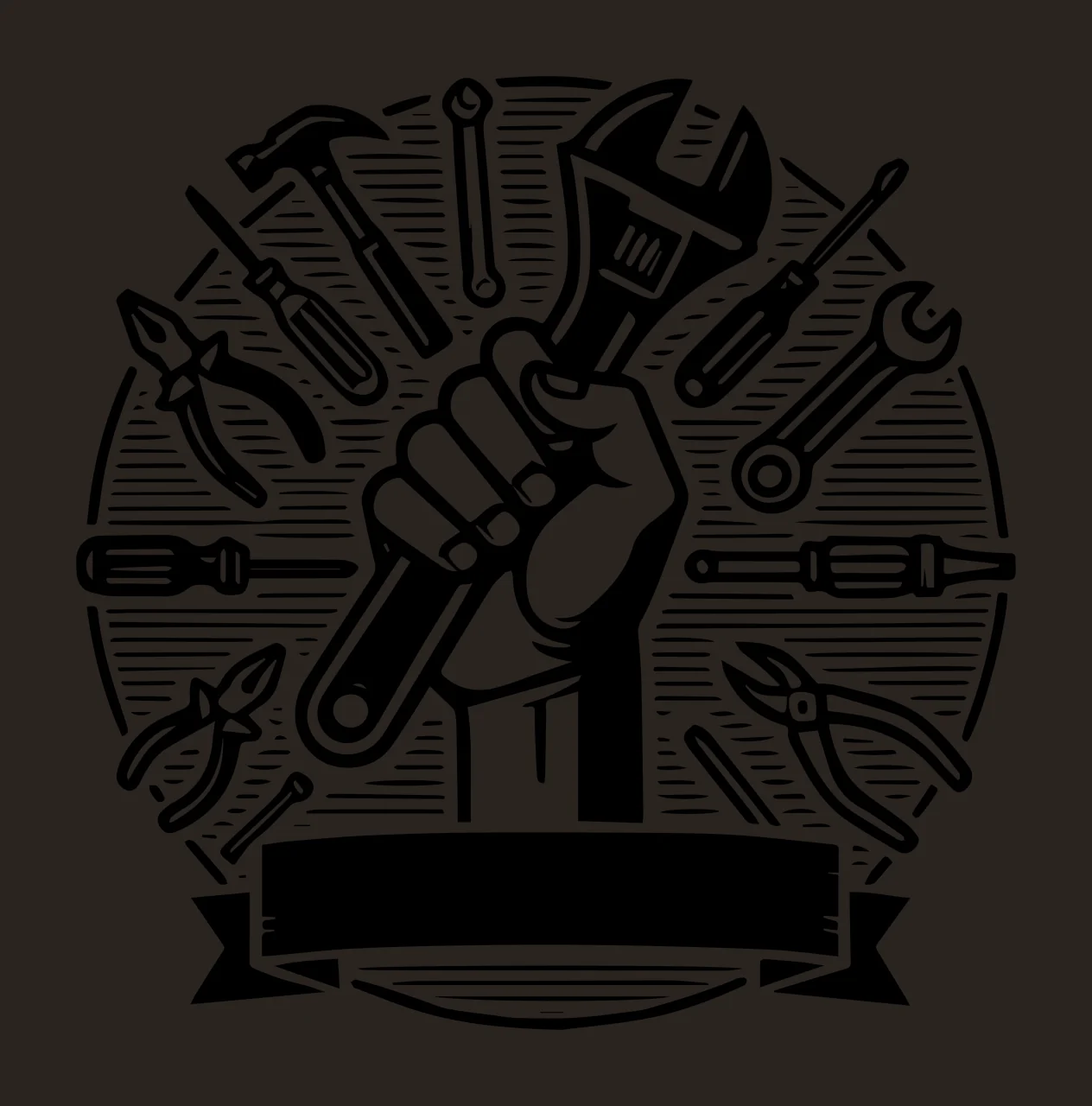 Hand Holding Wrench With Assorted Tools hammer pliers screwdriver contrast preview thumbnail