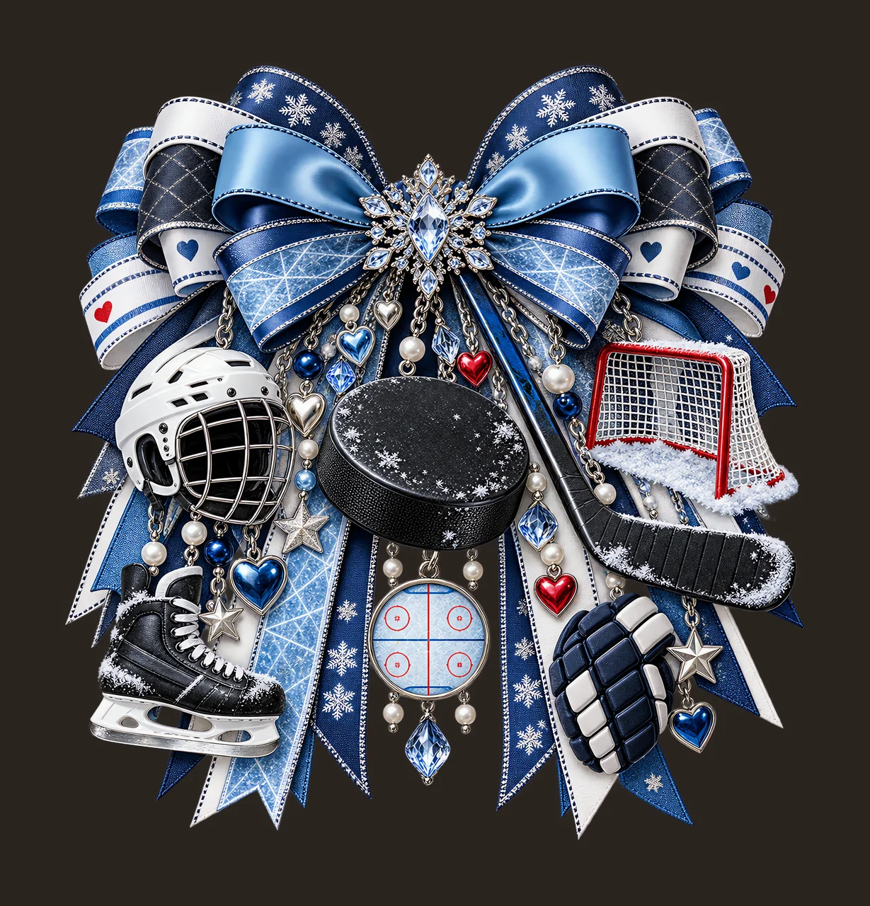 Ice Hockey PNG, Hockey Puck and Hockey Stick Coquette Bow, No Text Sublimation Clipart, Transparent Digital Download contrast preview thumbnail