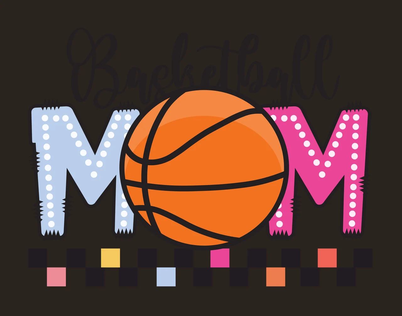 Basketball Mom Lettering With Checkered Border text design contrast preview thumbnail