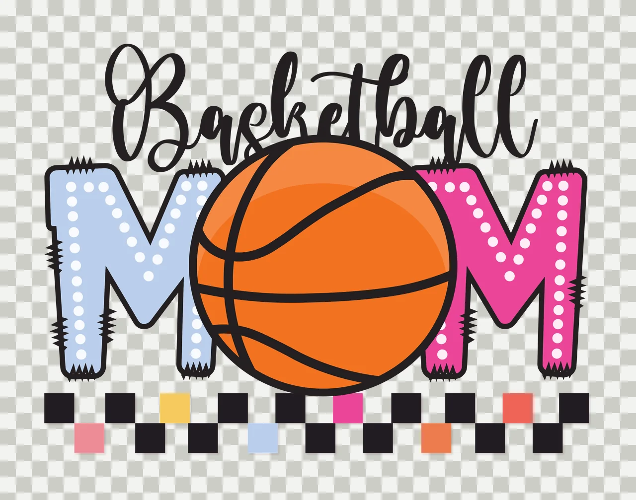 Basketball Mom Lettering With Checkered Border text design transparency and detail preview thumbnail