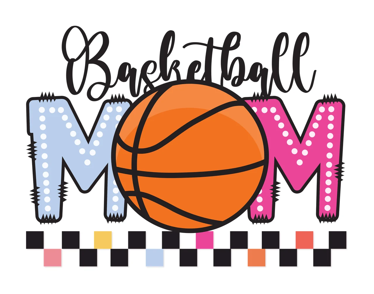 Basketball Mom Lettering With Checkered Border text design