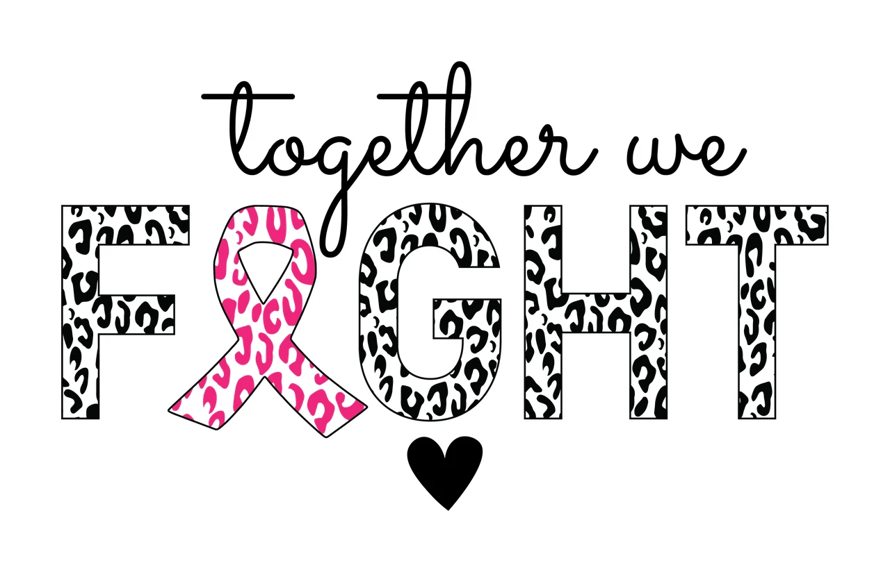 Leopard Together We Fight Ribbon Text Design with uniting heart