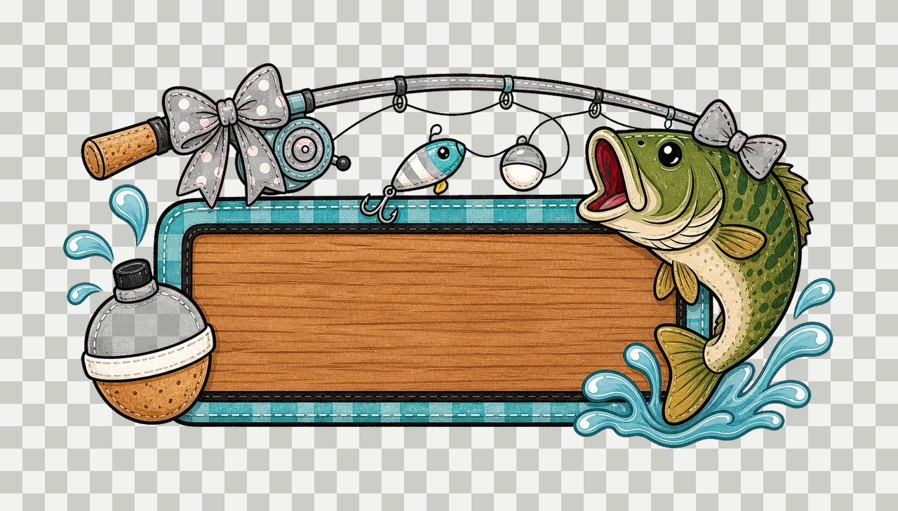 Bass Fishing Cork Hand Drawn Name Patch Applique Variation A transparency and detail preview thumbnail