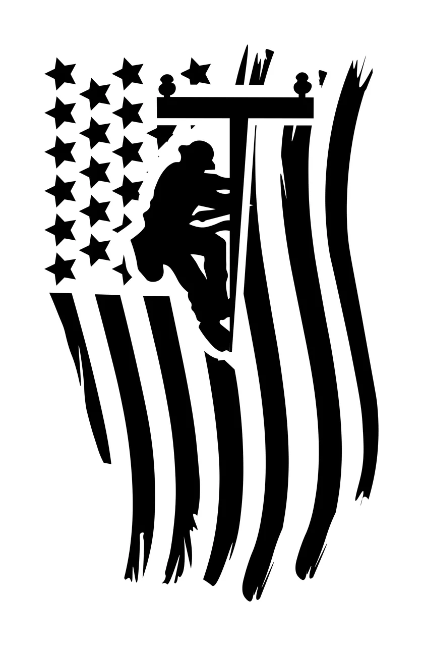 Lineman American Flag Silhouette Graphic working on pole person