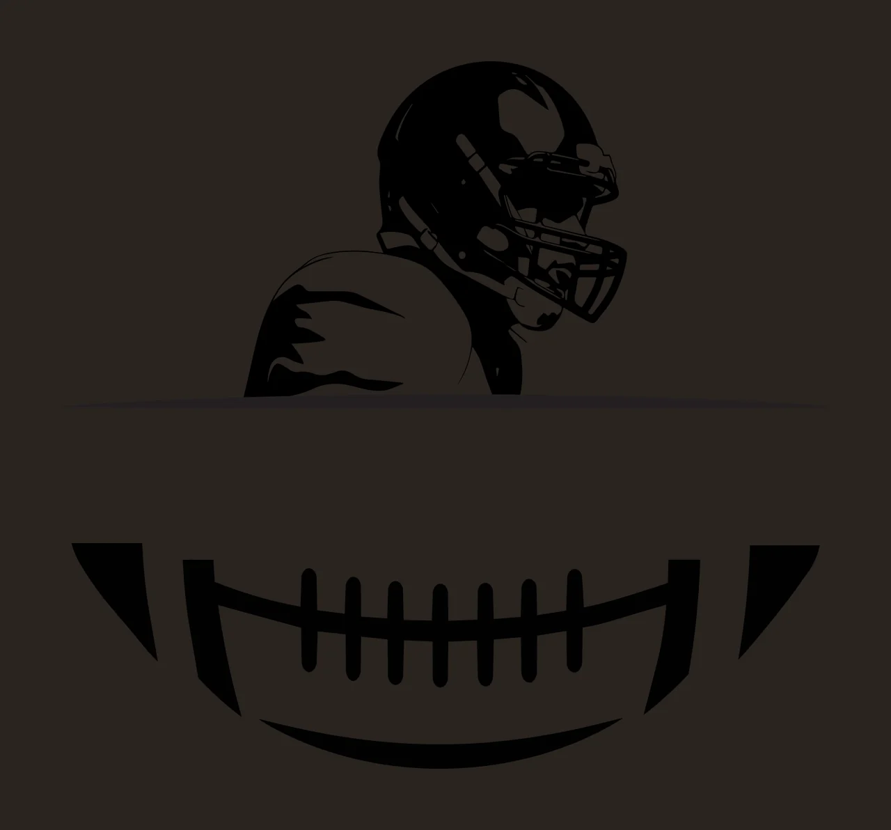 Football Player Silhouette Over Ball playing helmet black white contrast preview thumbnail