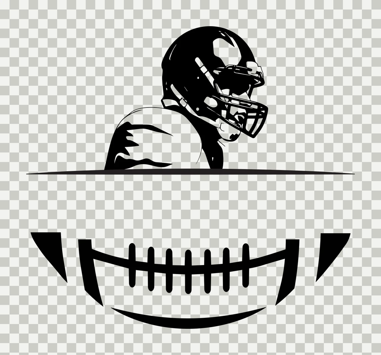 Football Player Silhouette Over Ball playing helmet black white transparency and detail preview thumbnail