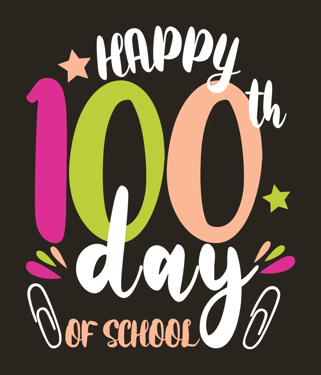 Happy 100Th Day Of School Text stars paper clips numbers typography contrast preview thumbnail