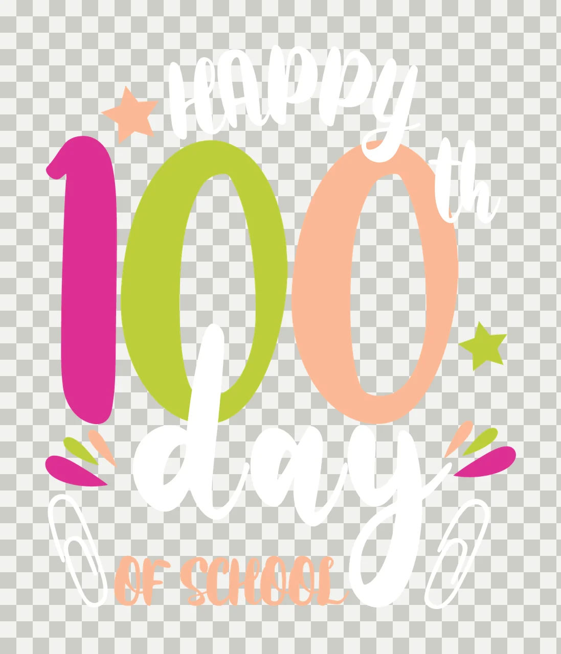 Happy 100Th Day Of School Text stars paper clips numbers typography transparency and detail preview thumbnail