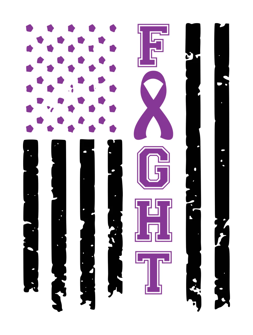 Fight Text With Ribbon American Flag stars stripes black white