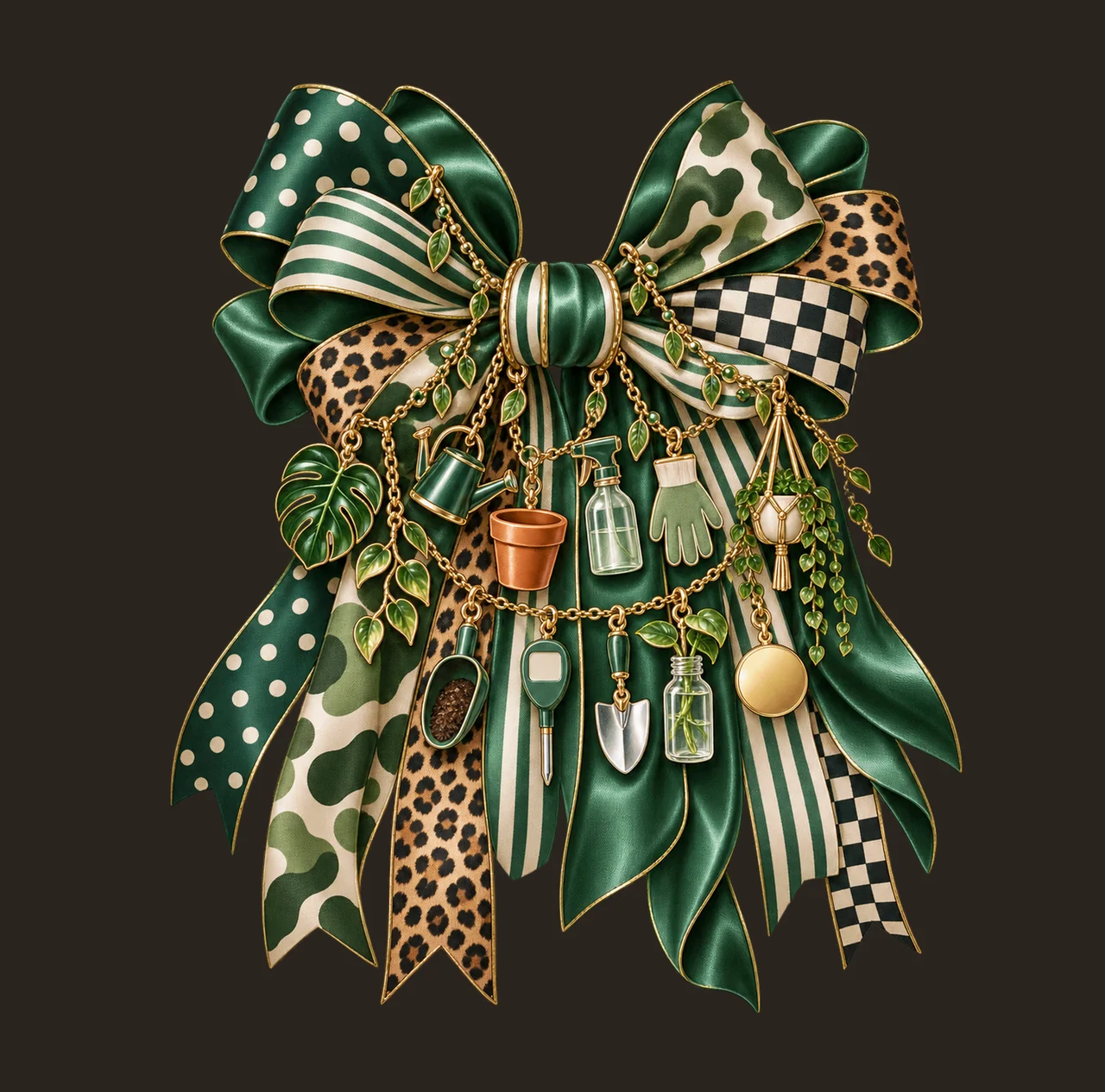 Plant Parent Bow Charm PNG, Gold Chain Charms, Transparent Sublimation Design, Digital Download contrast preview thumbnail