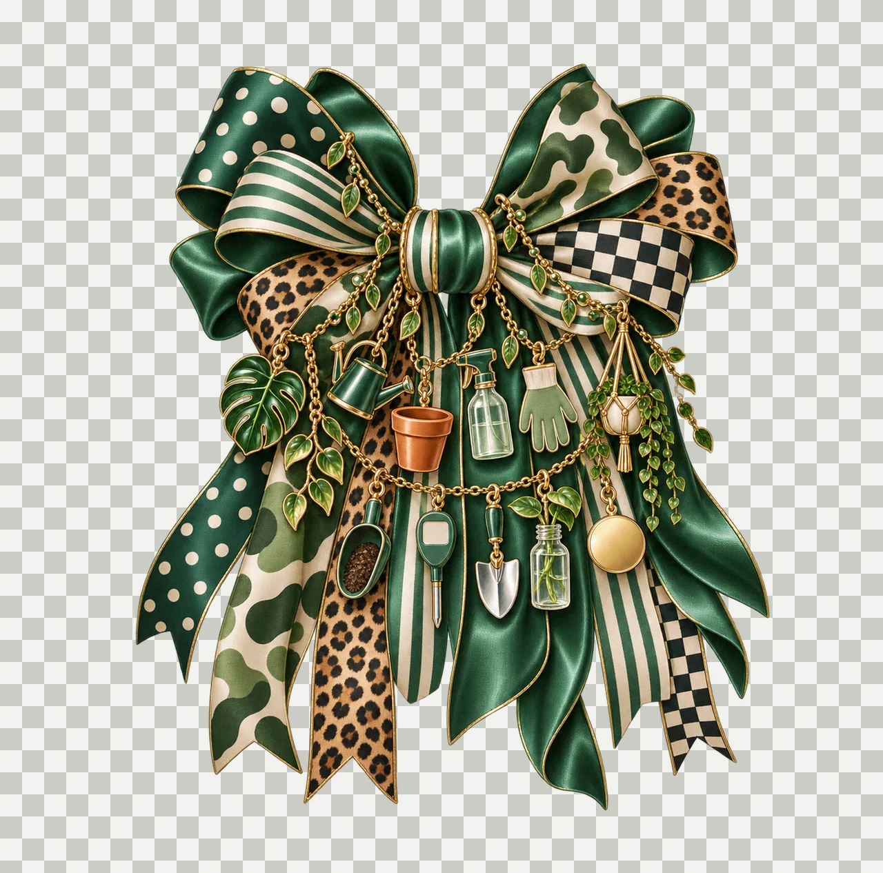 Plant Parent Bow Charm PNG, Gold Chain Charms, Transparent Sublimation Design, Digital Download transparency and detail preview thumbnail