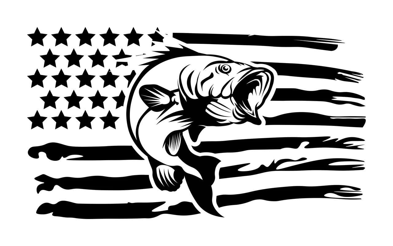 Fishing Distressed American Flag Graphic fish jumping stars