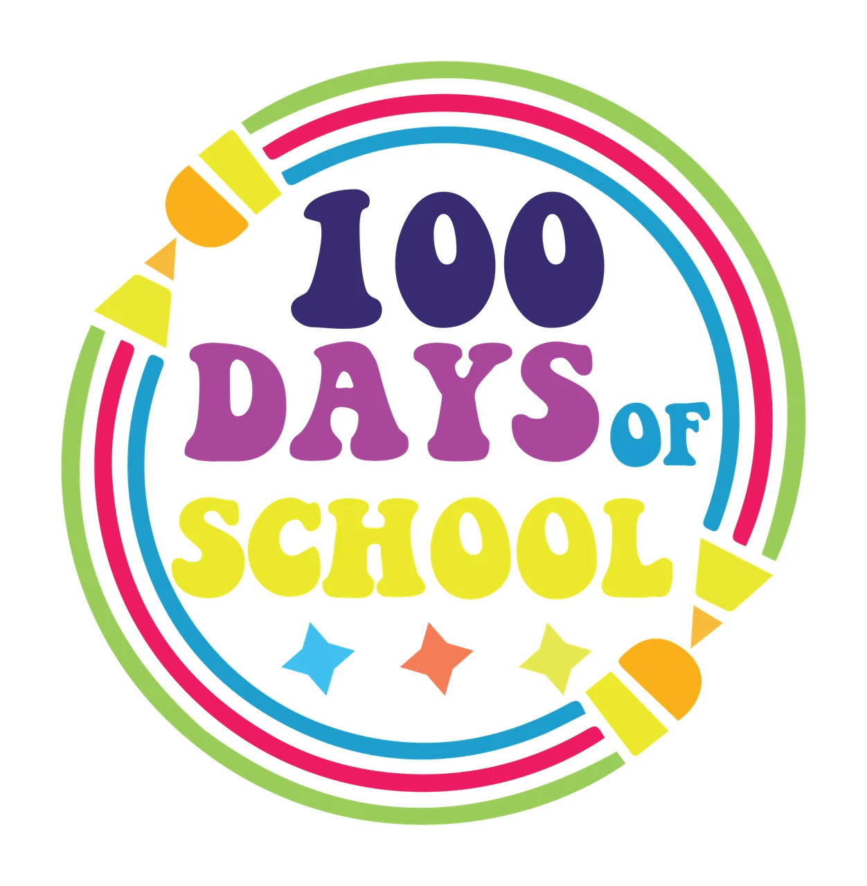 100 Days Of School Graphic Composition text encircling pencils