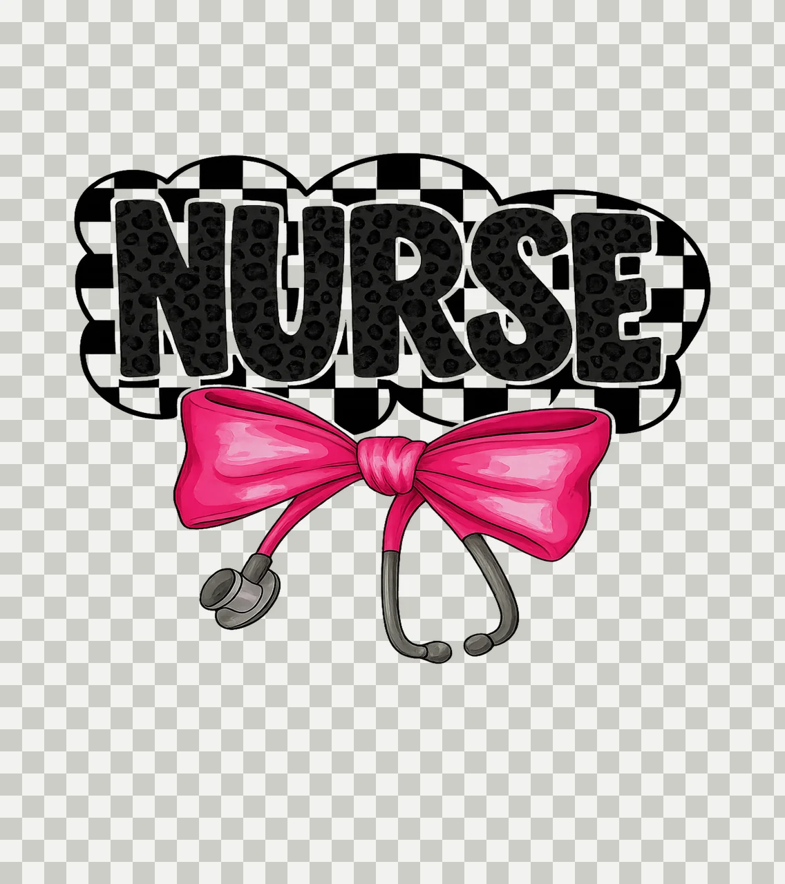 Nurse Leopard Text With Pink Stethoscope Bow print black transparency and detail preview thumbnail