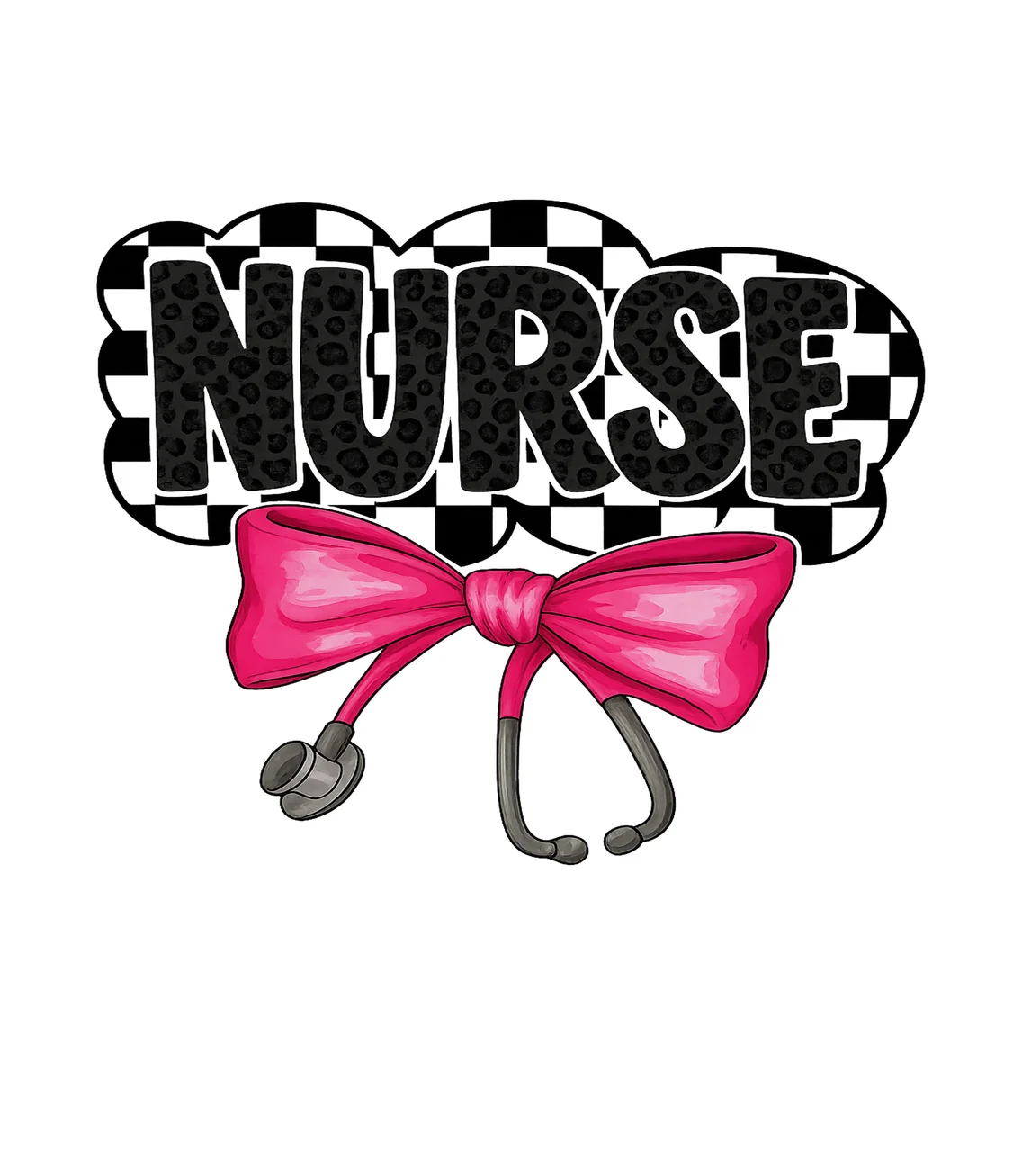 Nurse Leopard Text With Pink Stethoscope Bow print black