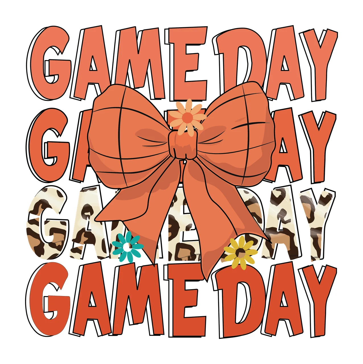 Game Day Game Day Game Day Game Day typography bow graphic
