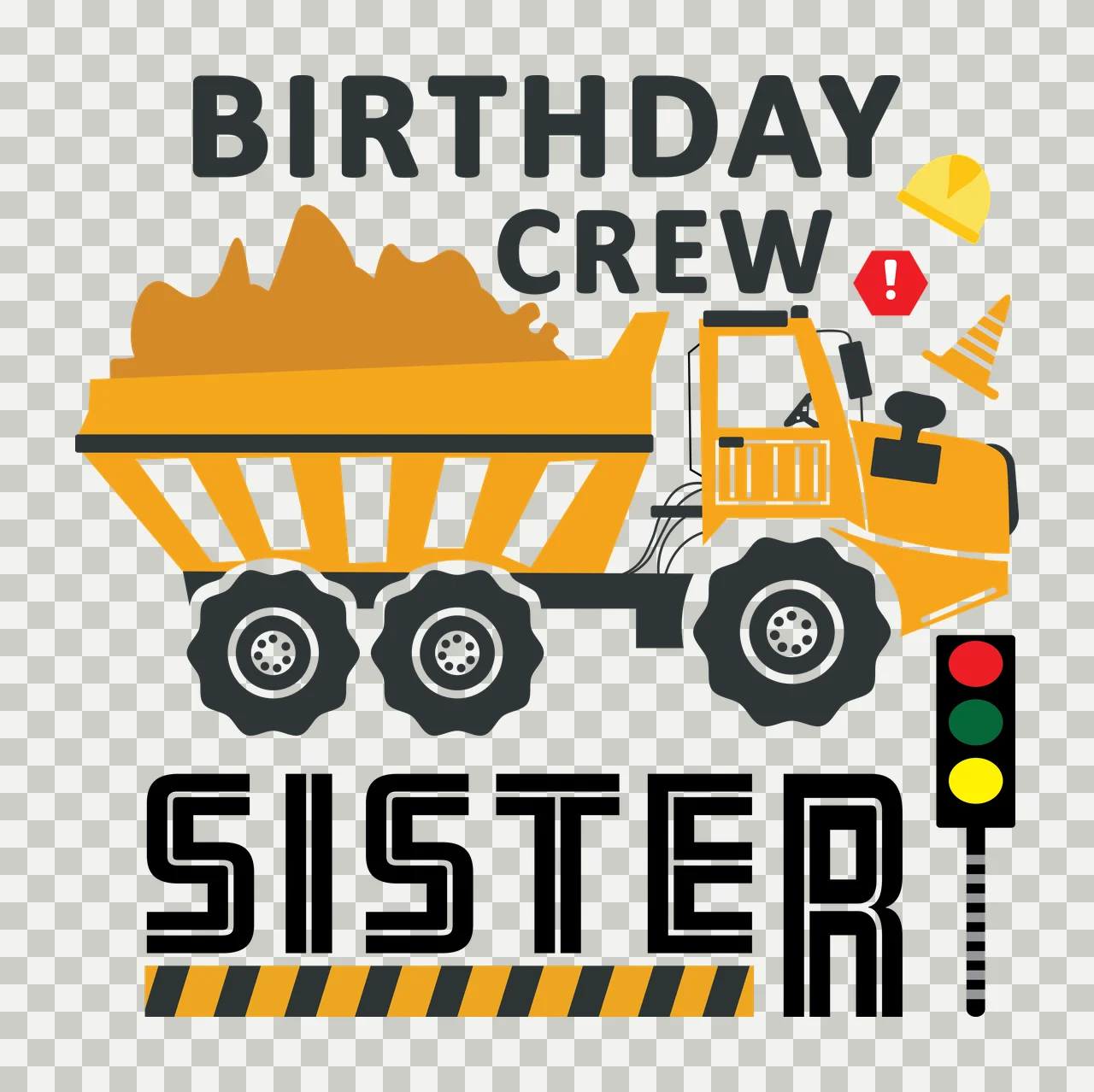 Birthday Construction Truck hauling dump hard hat traffic cone transparency and detail preview thumbnail