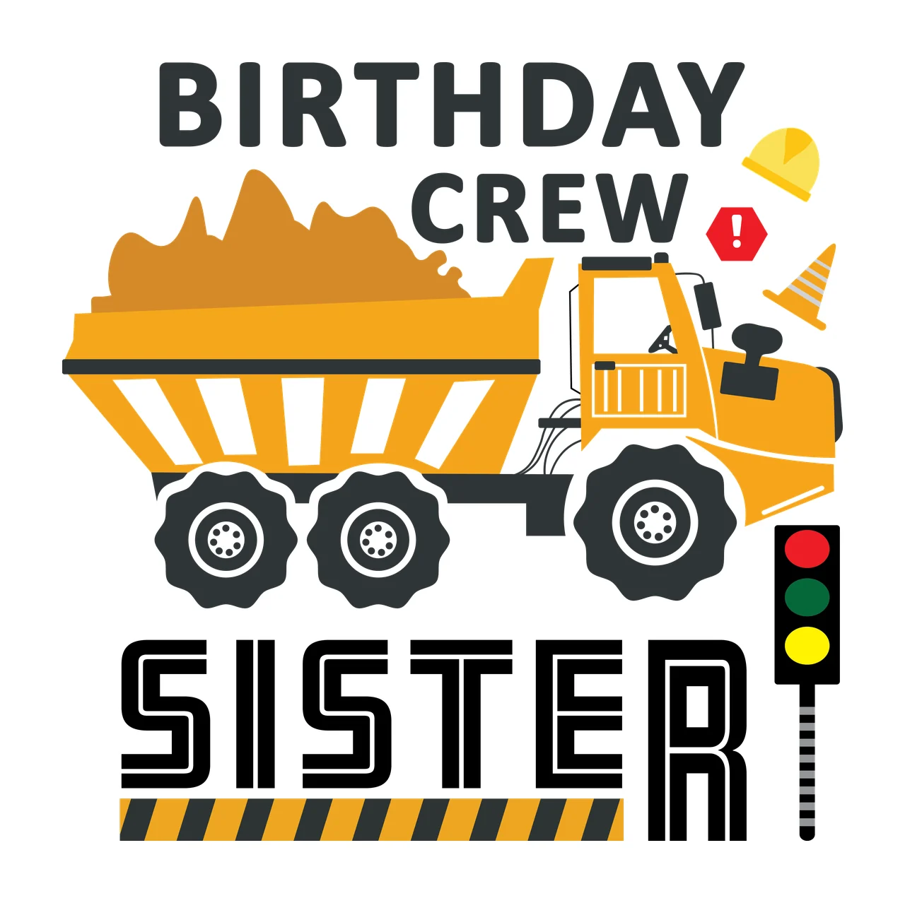 Birthday Construction Truck hauling dump hard hat traffic cone