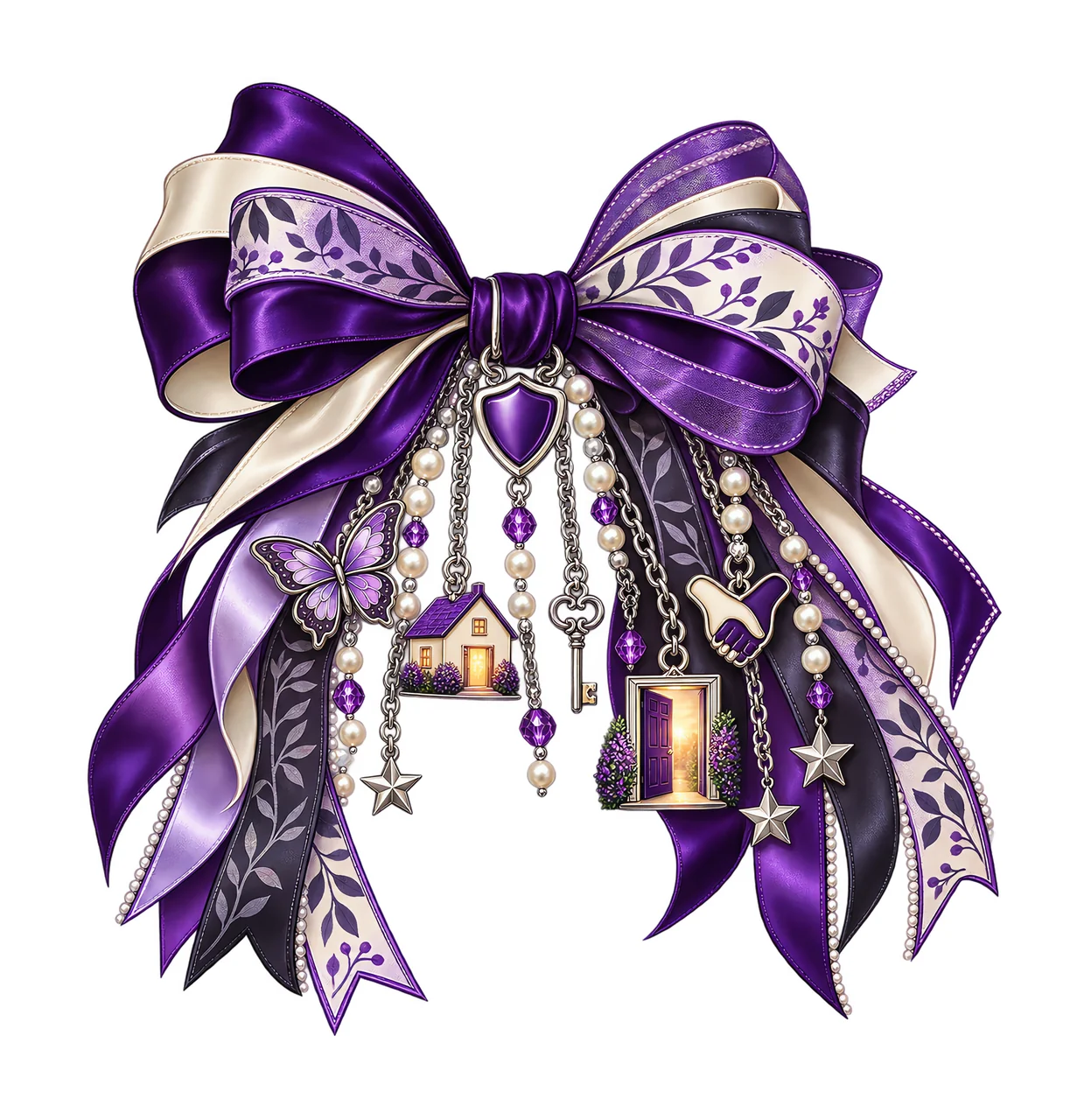 Domestic Violence Awareness PNG, Purple Ribbon and Safe House Coquette Bow, No Text Sublimation Clipart, Transparent Digital Download