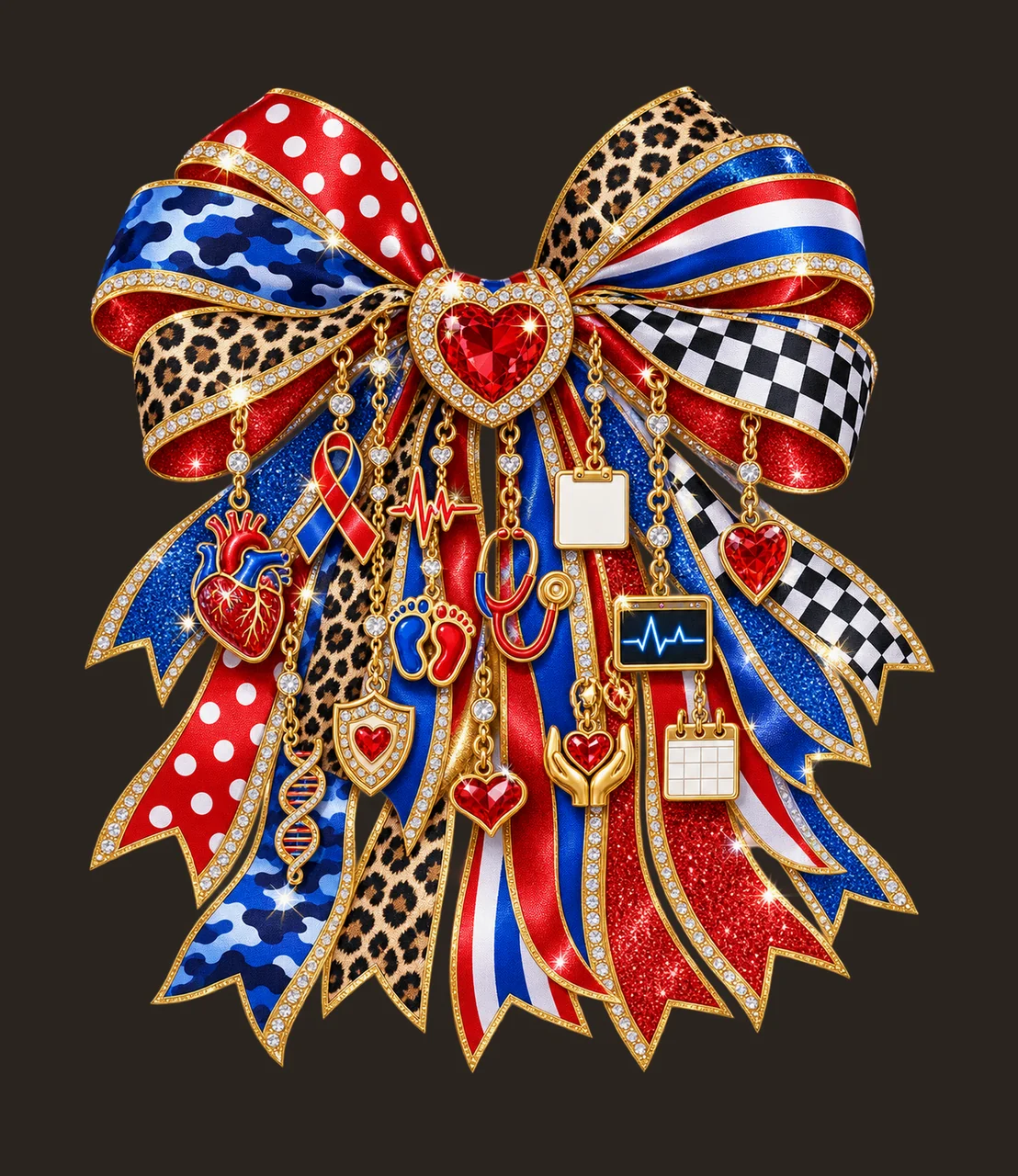 Congenital Heart Defect Awareness Bow Charm PNG, Themed Gold Chain Charms, Coquette Ribbon Sublimation Design, Transparent Digital Download contrast preview thumbnail