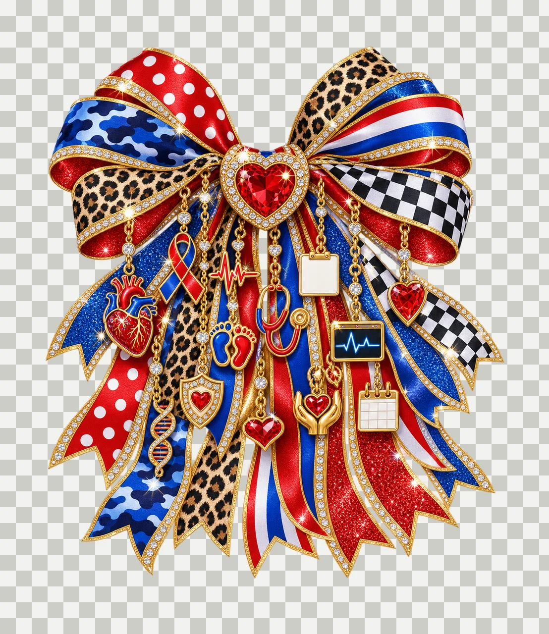 Congenital Heart Defect Awareness Bow Charm PNG, Themed Gold Chain Charms, Coquette Ribbon Sublimation Design, Transparent Digital Download transparency and detail preview thumbnail