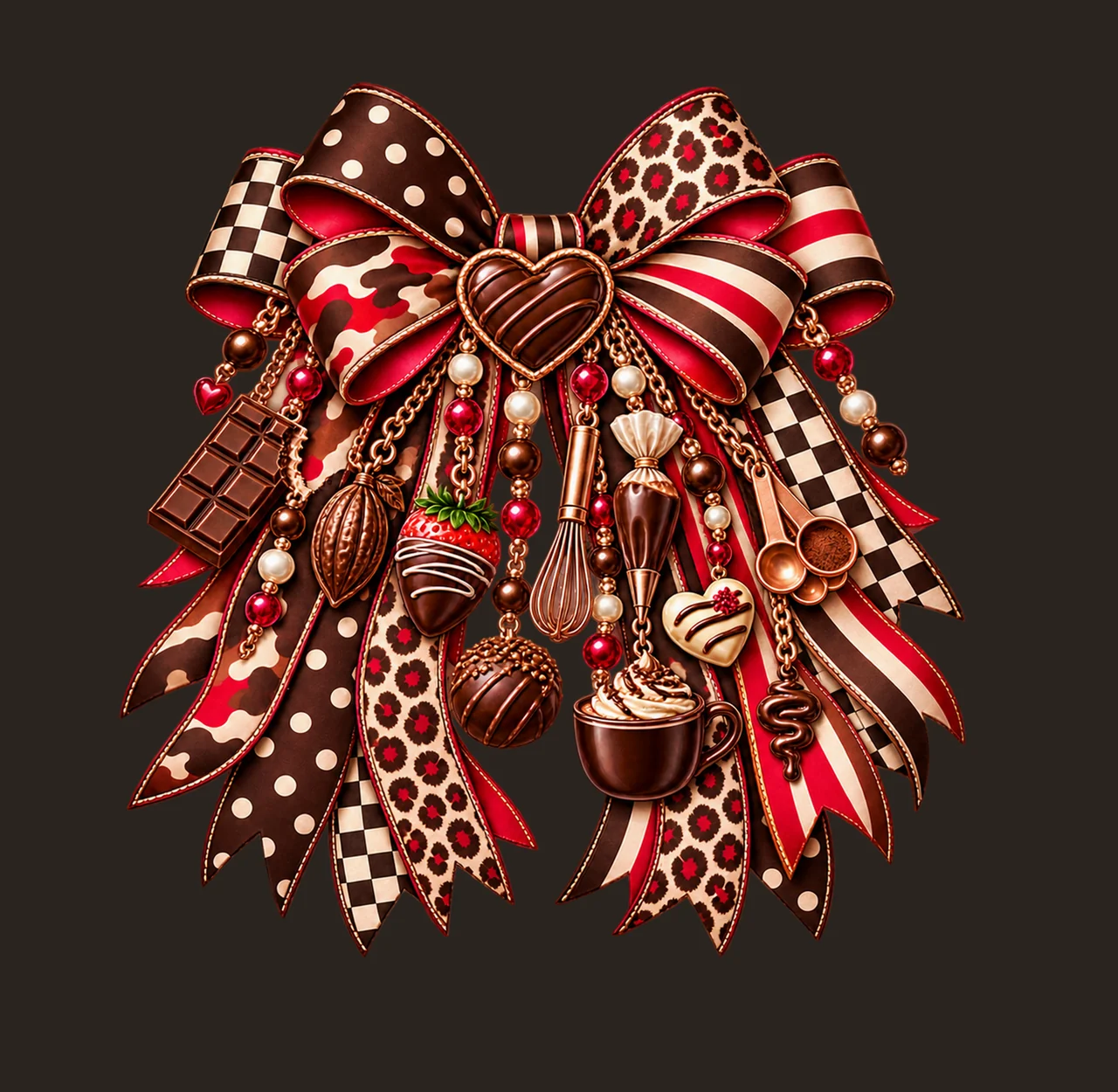 Chocolate Lover Bow Charm PNG, Candy Bar Truffle and Cocoa Charms, Sweet Treat Sublimation Design, Transparent Download contrast preview thumbnail