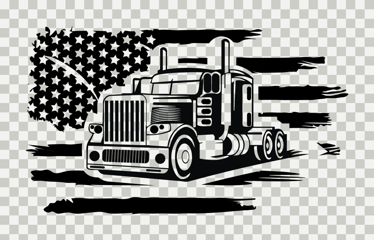 Semi Truck Flag With Motif Graphic stars stripes silhouette transparency and detail preview thumbnail